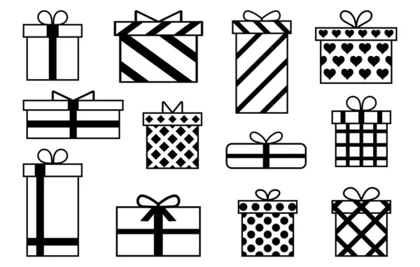 Набор Подарков Подарочные Коробки Праздники Изолированный Символ Плоской Иконы Векторная — стоковый вектор