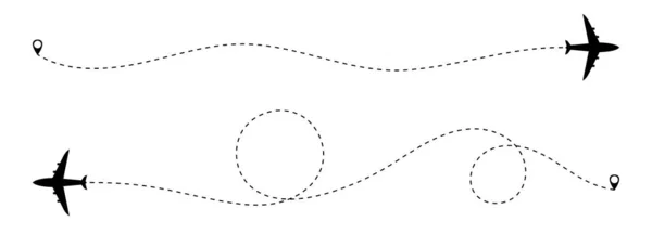 Trajectoire Vol Aéronef Point Point Chemin Avion Symbole Icône Plat — Image vectorielle