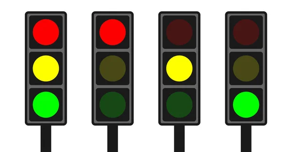 Semáforo Conjunto Semáforos Con Colores Rojo Amarillo Verde Símbolo Icono — Vector de stock