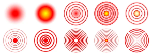 Localización Del Dolor Círculo Rojo Conjunto Círculos Rojos Marcas Segmento — Archivo Imágenes Vectoriales