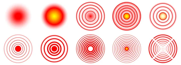 Localización Del Dolor Círculo Rojo Conjunto Círculos Rojos Marcas Segmento — Archivo Imágenes Vectoriales