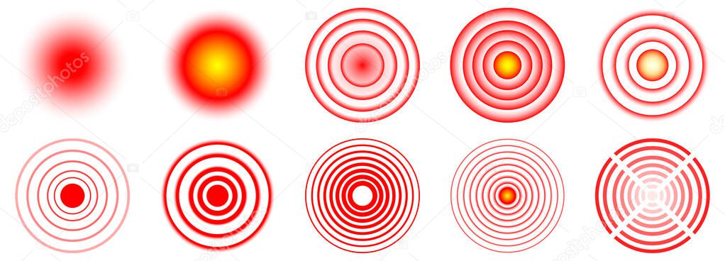 Pain localization red circle. Set of red circles or target marks.Isolated flat icon symbol. Vector illustration.