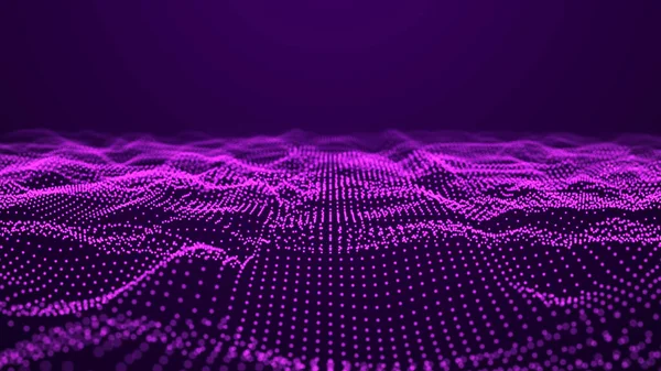 Abstrakte Dynamische Welle Von Teilchen Netzwerk Von Hellen Punkten Oder — Stockfoto
