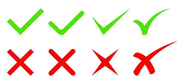 一组绿色的检查标志和红色的十字架 网络按钮 孤立的扁平图标符号 矢量说明 — 图库矢量图片