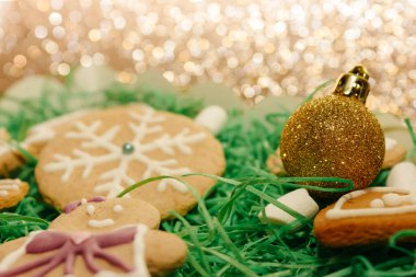 Noel hediyesi. Noel zencefilli bisküvilerinin hediye kutusunda bir sembolü.