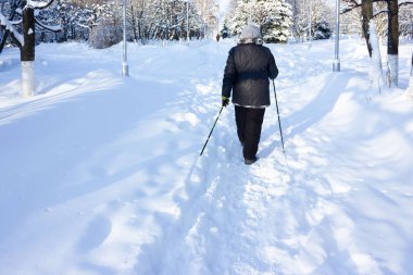 Kış mevsiminde kışın karlı kuzeyde yürüyüş