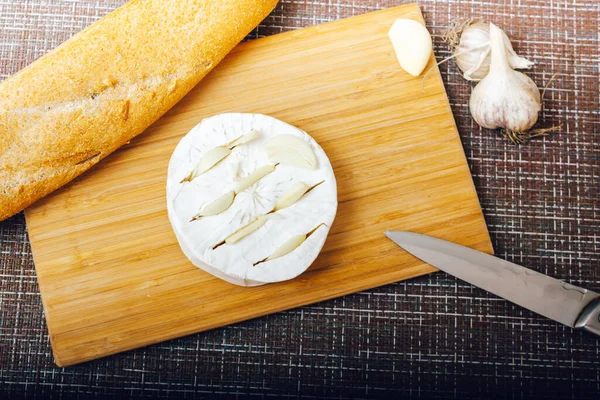 Diy Queso Horneado Camembert Instrucción Paso Paso Paso Hacer Cortes — Foto de Stock