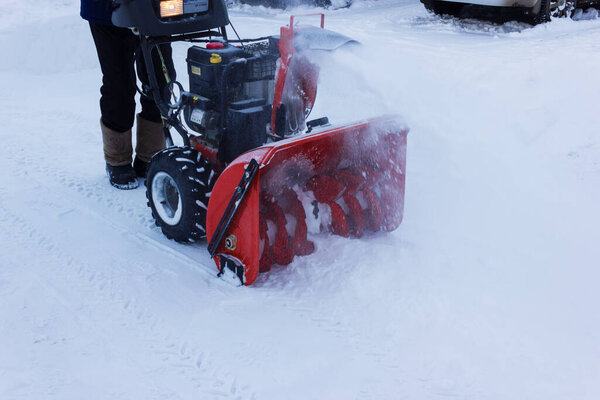 Cheboksary,Russia-january 20 2021:snow removal with Husqvarna ST276EP. snow removal with snowplow.abnormal amount of snow
