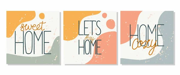 Süßes Plakatset Für Hause Hauswärmende Poster Grußkarten Hausdekorationen Handgezeichnete Farbe — Stockvektor