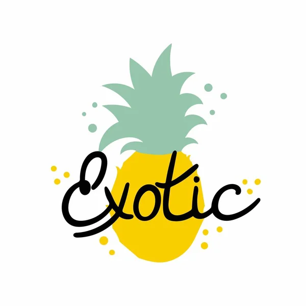 Ananas Exotischer Sommer Schriftzug Handgezeichneter Text Und Fruchtsilhouette Sommerposter Helle — Stockvektor