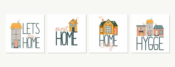 Cabaña Dibujos Animados Con Letras Fachada Casa Dibujada Mano Con — Vector de stock