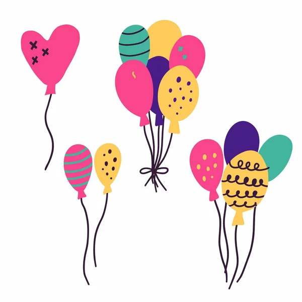 Jeu Ballon Doodle Collection Dans Style Minimaliste Primitif Ballons Air — Image vectorielle