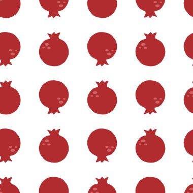 Nar pürüzsüz desen. Egzotik tropikal kırmızı meyve, mavi arka planda sulu bir kestane, vektör karikatürü minimalist izole doku, tekstil, ambalaj kağıdı, duvar kağıdı ve kumaş.