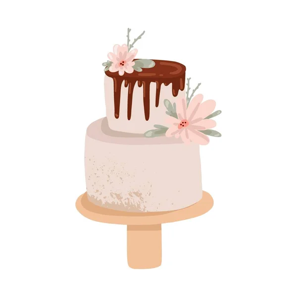 Gâteau Mariage Gâteaux Fête Dessinés Main Aux Couleurs Pastel Avec — Image vectorielle