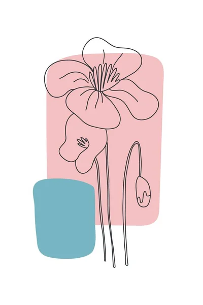Minimum Çiçek Posteri Çizimi Yabani Çiçekler Soyut Şekilli Yapraklar Bitki — Stok Vektör