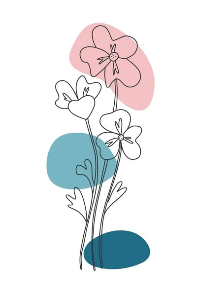 Minimum Çiçek Posteri Çizimi Yabani Çiçekler Soyut Şekilli Yapraklar Bitki — Stok Vektör