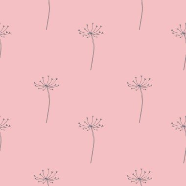 Bitki minimumum dikişsiz desen. El çizimi çiçekler ve yapraklar, gövde ve taç yaprakları. Bitkisel monokrom zarif koleksiyonu, dekor tekstili, duvar kağıdı ambalajı. Vektör doku yazdırma kumaşı