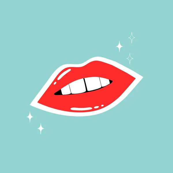 Red Lips Female Sexy Lipstick Modern Poster Card Woman Lip — Stock Vector