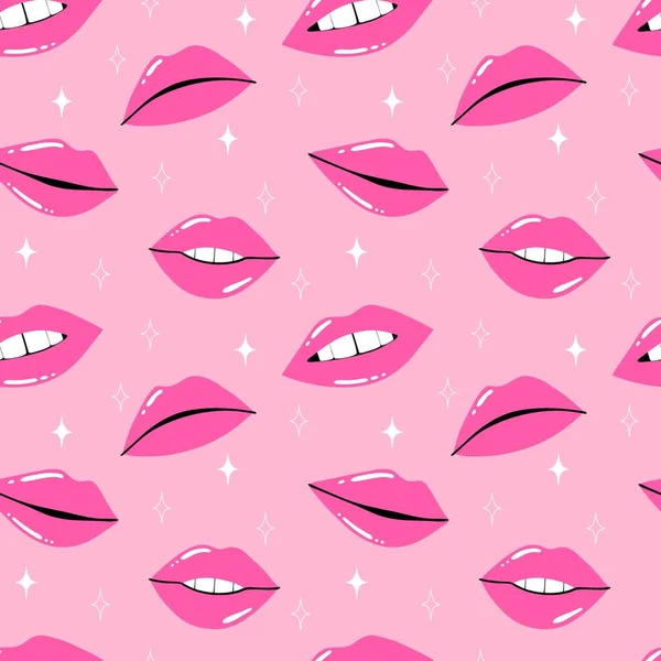 Lèvres Roses Motif Sans Couture Rouge Lèvres Sexy Féminin Lèvre — Image vectorielle