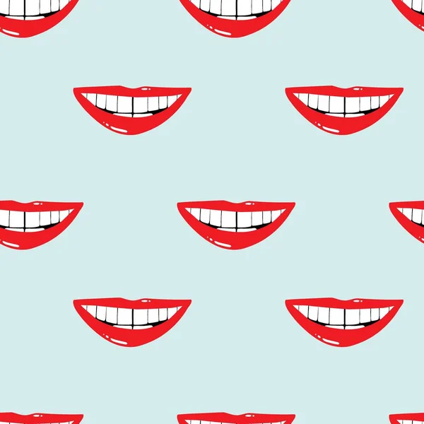Czerwone Usta Bez Szwu Wzór Kobieca Szminka Uśmiechu Kobieta Usta — Wektor stockowy