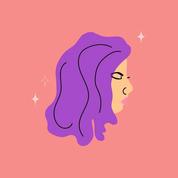 女の顔 女性の頭 ピンクの髪 ソーシャルメディアのユーザーアバター ファッション美しいモデル 現代的なシンプルな正方形のポスター緑の背景 かなり女の子現代的な休日のカードベクトル孤立イラスト — ストックベクタ