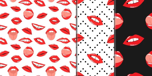 Red Lips Seamless Pattern Female Sexy Lipstick Woman Lip Makeup — Stock Vector