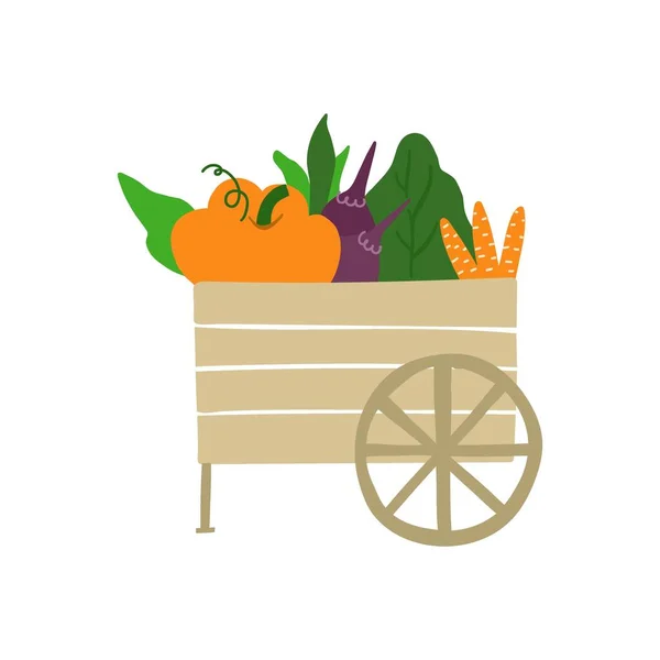 Caixa Com Legumes Carrinho Cheio Vegetais Isolados Fundo Branco Alimentos — Vetor de Stock