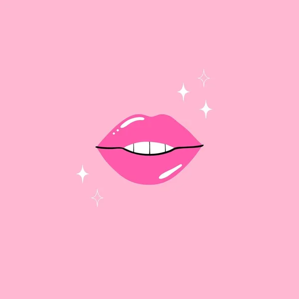 Labios Rosas Pintalabios Sexy Femenino Cartel Moderno Tarjeta Labio Mujer — Archivo Imágenes Vectoriales