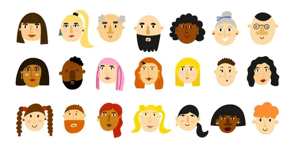 Menschen Porträtieren Handgezeichnete Männliche Und Weibliche Gesichter Social Media Nutzer — Stockvektor