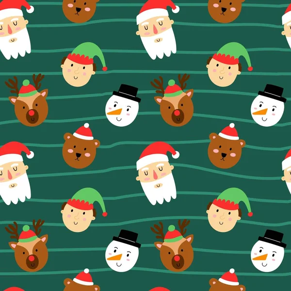 Personajes Navidad Patrón Sin Costuras Lindos Retratos Navidad Canta Claus — Vector de stock