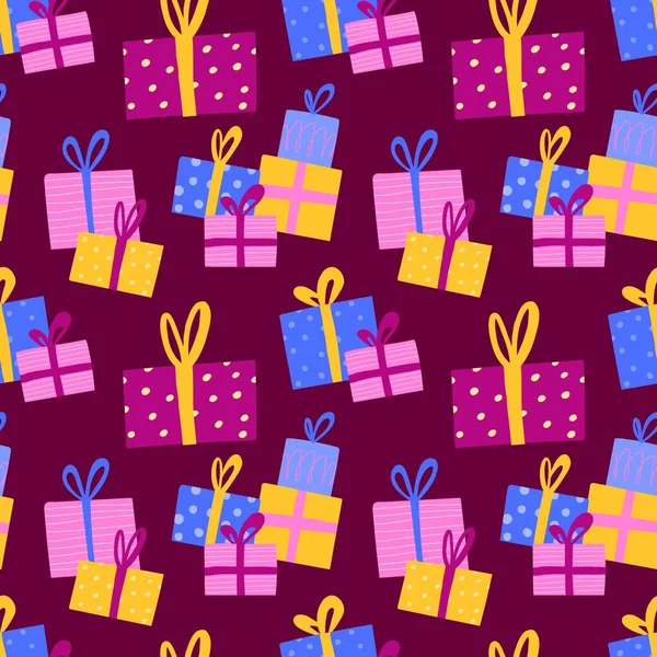Zökkenőmentes Mintázatot Kézzel Rajzolt Egyszerű Születésnapi Vagy Karácsonyi Ajándékok Aranyos — Stock Vector