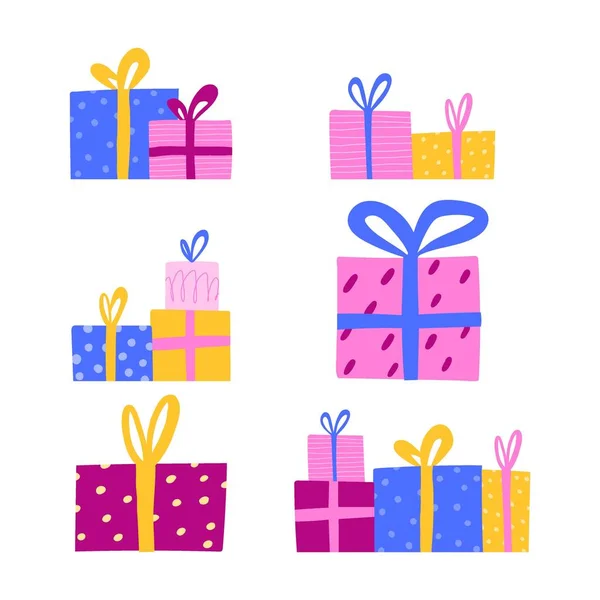 Ajándék Beállítva Kézzel Rajzolt Egyszerű Születésnapi Vagy Karácsonyi Ajándékok Aranyos — Stock Vector