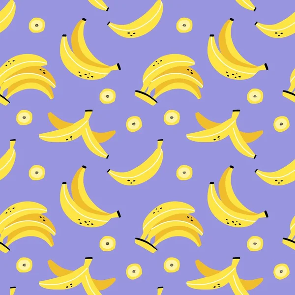 Банановый Бесшовный Рисунок Экзотические Тропические Свежие Фрукты Цельные Нарезанные Банановая — стоковый вектор