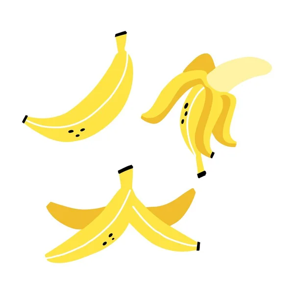 Bananas Set Exotic Tropical Fresh Fruit Whole Fruits Peel Vector — Stock Vector
