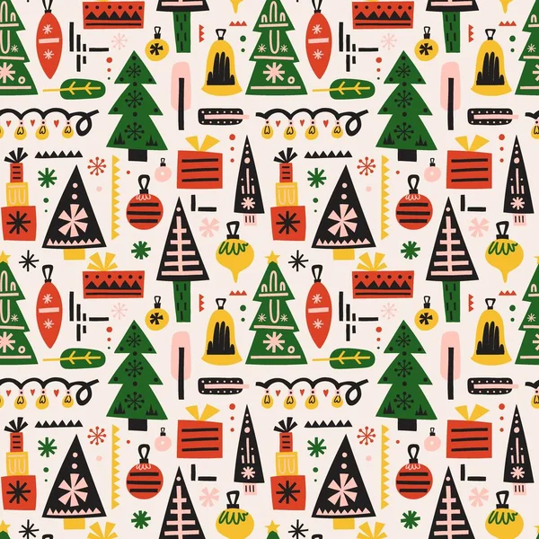 Patrón Sin Costuras Navidad Fondo Navidad Escandinavo Dibujado Mano Vacaciones — Vector de stock