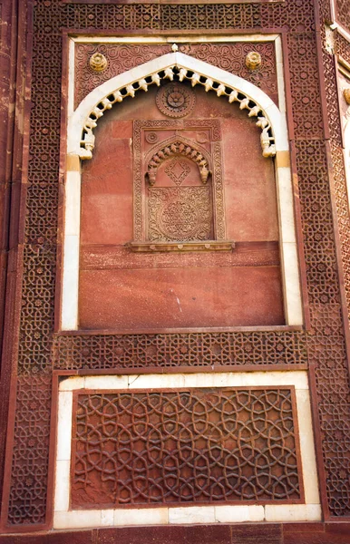 Geometriskt Mönster Och Dekorativa Detaljer Sandsten Ristning Red Fort Agra — Stockfoto