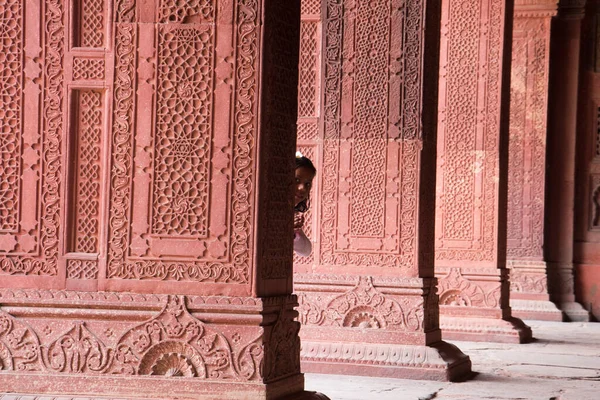 Agra India Február 2018 Turisták Látogatás Red Fort Agra Erőd — Stock Fotó