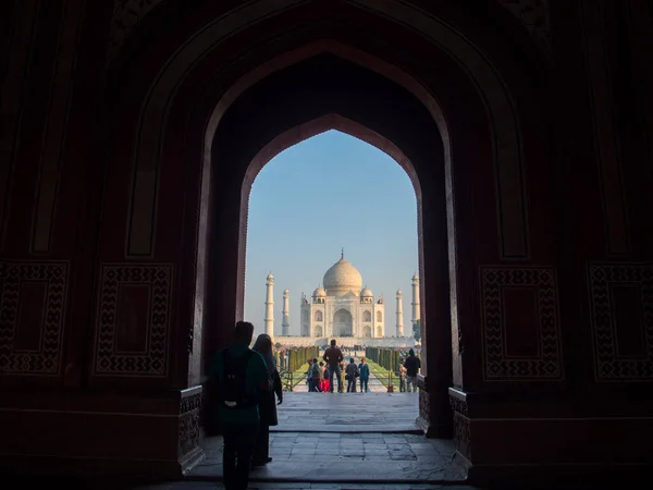 View Taj Mahal Unesco World Heritage Site Agra India 泰姬陵是全球流行的爱情象征 — 图库照片