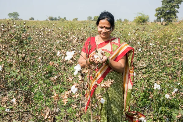 Mulher Indiana Campo Algodão Maharashtra Índia — Fotografia de Stock