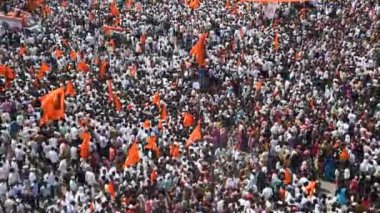 AMRAVATI, MAHARASHTRA, INDIA - 22 Eylül 2016: Maratha cemaati, Maharashtra hükümetine karşı halkı protesto yürüyüşü ve zulüm yasası değişiklikleri.