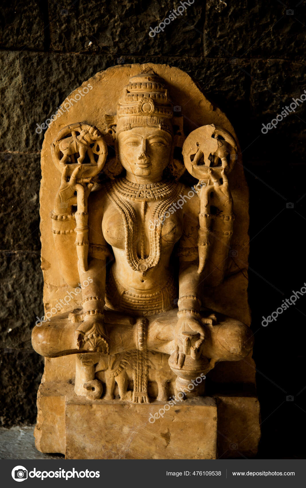 Ancient Indian Sculpture Hindu God Goddess Carved Stone Stock Photo by