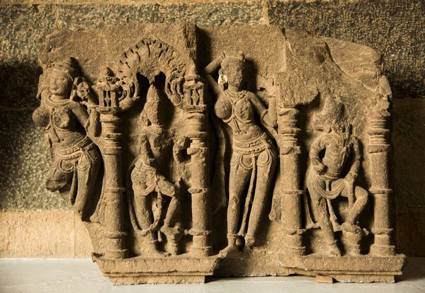 Starověká Indická Socha Hinduistického Boha Bohyně Vytesaná Kamene — Stock fotografie
