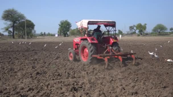 Nashik Maharashtra India Červen 2020 Neidentifikovaný Zemědělec Traktorem Připravujícím Půdu — Stock video