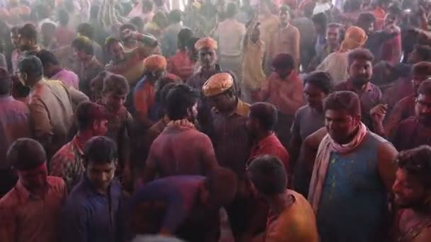 Barsana India March 2017 Local People Villagers Playing Colors Holi — Stock Video