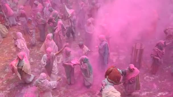 Vrindavan Inde Mars 2017 Une Veuve Indienne Célèbre Holi Fête — Video