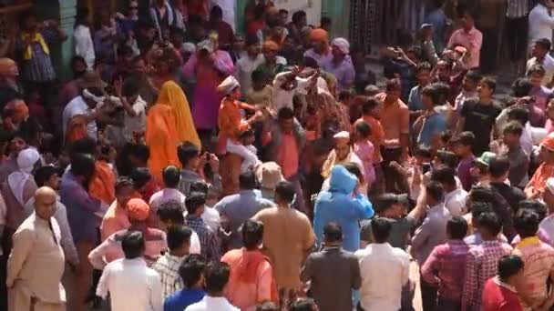 Vrindavan India Březen 2017 Indická Vdova Slaví Holi Hinduistický Jarní — Stock video