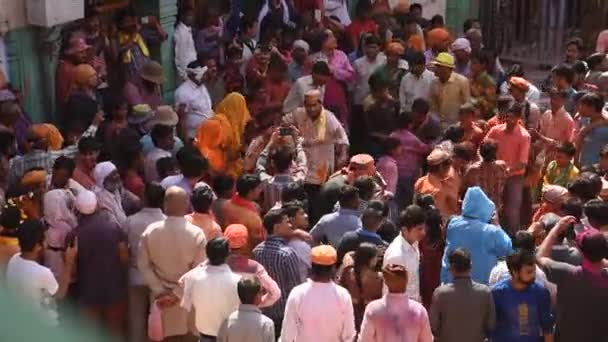 Vrindavan Inde Mars 2017 Une Veuve Indienne Célèbre Holi Fête — Video