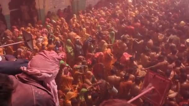 Vrindavan Inde Mars 2017 Une Veuve Indienne Célèbre Holi Fête — Video
