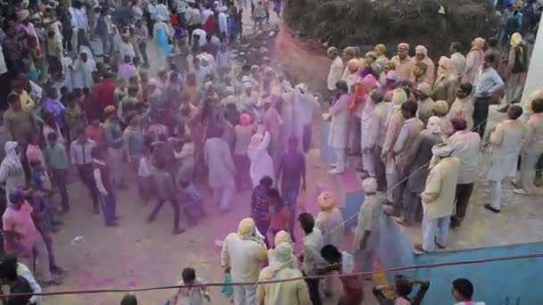 Vrindavan India Března 2017 Indická Vdova Slaví Holi Hinduistický Jarní — Stock video