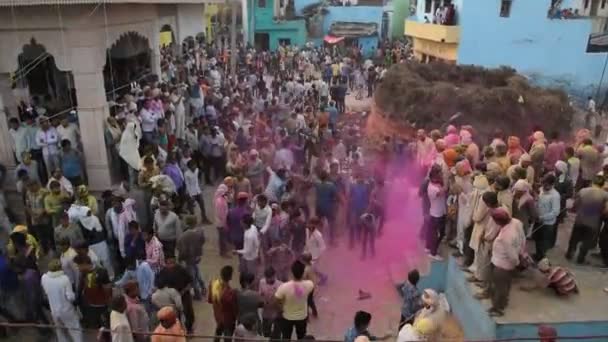 Vrindavan India Března 2017 Indická Vdova Slaví Holi Hinduistický Jarní — Stock video
